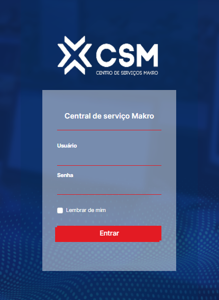 Tela de login do CSM - Centro de Serviço Makro